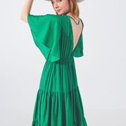Green Smock v Neck Maxi Dress