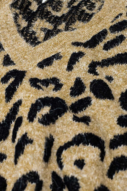 Soft Leopard Print Knit V-Neck Sweater