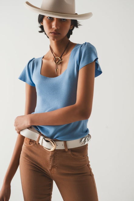 Square Neck Puff Sleeve Sweater