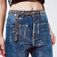 Straight Leg Jeans With Silver Metallic Finish