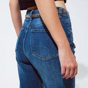 Straight Leg Jeans With Silver Metallic Finish