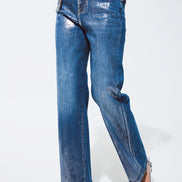 Straight Leg Jeans With Silver Metallic Finish
