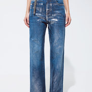 Straight Leg Jeans With Silver Metallic Finish
