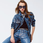 Straight Leg Jeans With Silver Metallic Finish