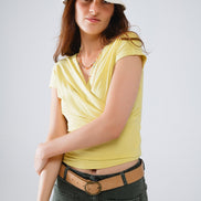 V-Neck Crossed Drapped Fitted Top