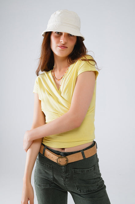 V-Neck Crossed Drapped Fitted Top