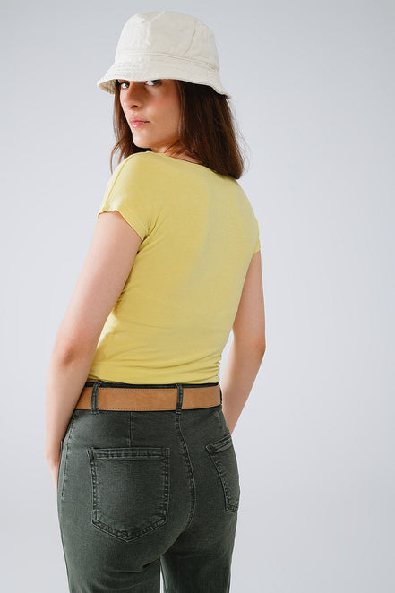 V-Neck Crossed Drapped Fitted Top